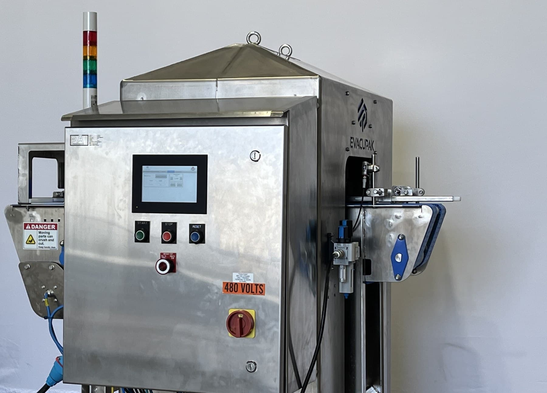 Stainless lid-match inspection system with controls enclosure, touchscreen, and inspection shroud on one frame